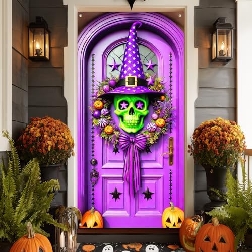 IVN Halloween Skull Witch Wreath Door Cover Decorations 35x71 Inch - Image 7