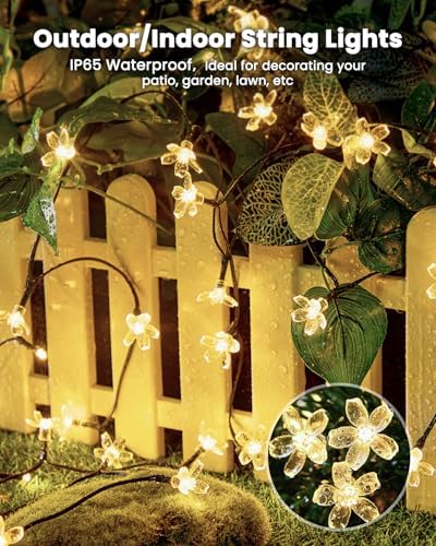 Brightown 2 Pack Total 52FT 120 LED Solar String Lights Flower Outdoor Waterproof Fairy Lights for Garden Yard Fence Patio Christmas Tree Wedding Party Decor, Warm White - Image 6
