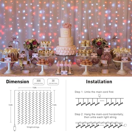 JMEXSUSS 300LED Red and White Christmas Curtain Lights for Bedroom, Plug in - Image 6