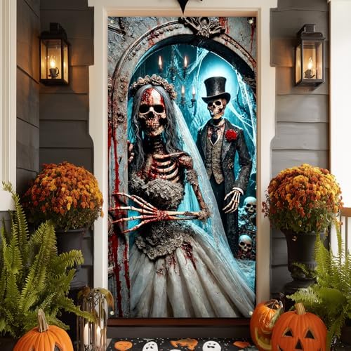 IVN Halloween Skeleton Wedding Pair Door Cover Decorations 35x71 Inch - Image 7