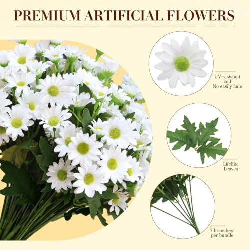 8 Bundles Artificial Daisy Flowers for Outdoors, UV Resistant Faux Daisy Mums for Outdoor Planters, Front Porch, Patio, Yard, Garden, Window Box Spring Summer Fall Decor, White - Image 3