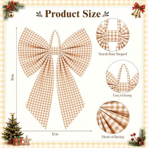 Suncalla 2 Pcs Yellow Christmas Gingham Wreath Bows 18'' x 12'' - Image 2
