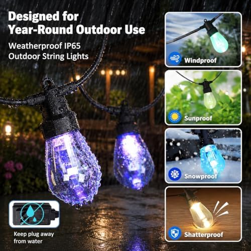 Outdoor String Lights Waterproof Patio Lights Color Changing for Backyard - Image 3