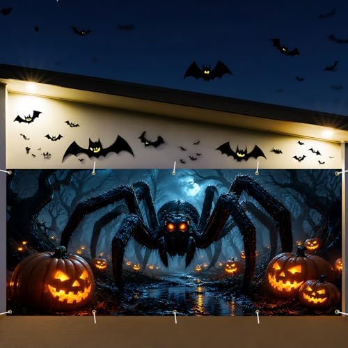 7 x 16 ft Midnight Spider Garage Shadow Halloween Garage Door Decorations Halloween decorations Witch Door Cover, Hanging Banner, Cauldron Backdrop Mural for Home,Outdoor,Indoor,Party - Image 3
