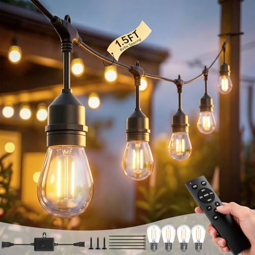 100FT Outdoor String Light 32+2 Bulbs 2W, 120W Dimmer Remote IP65Waterproof by Eubricoo