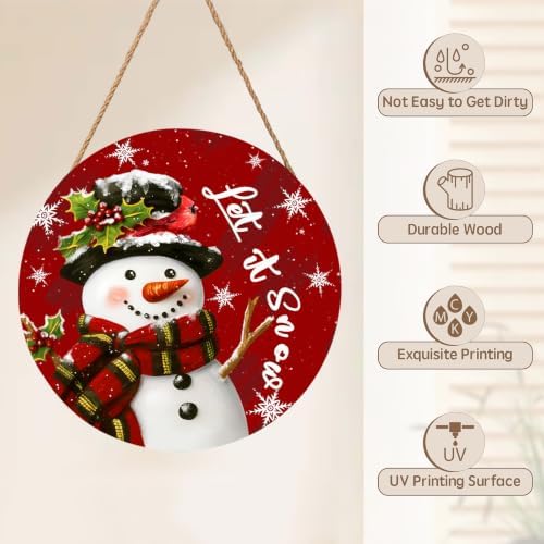Christmas Snowman Sign for Front Door Decor Let It Snow Winter Hanging - Image 3