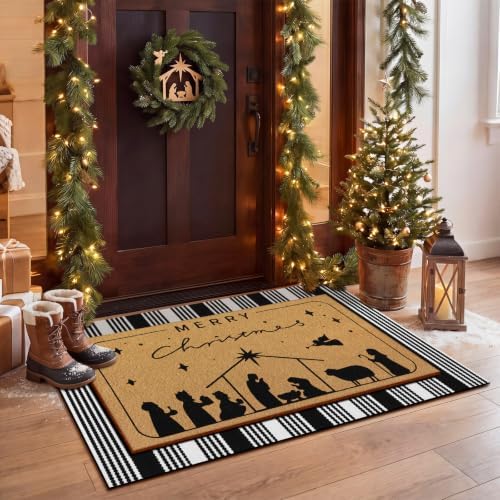 Tinideya 2 Pcs Christmas Nativity Layered Doormat Set for Front Door Porch - Image 3