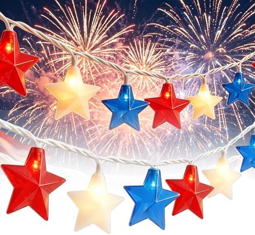 8.5Ft Red White and Blue Star Lights, 4th of July String Lights Plug in by Unknown
