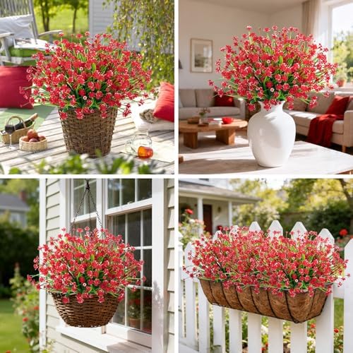 Ouddy Decor 24 Bundles Artificial Flowers for Outdoors Decorations, Red - Image 5