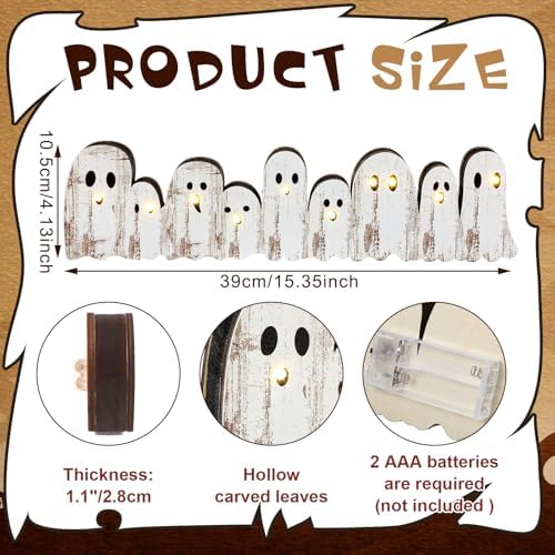 Yousoontic Halloween Ghost Decor Table Centerpieces, Cute Wooden Sign Decorations with LED Lights 3D Block, Lighted Ghost Ornament for Tabletop Mantel Windowsill Mantel Desk Table Home Office Party - Image 3