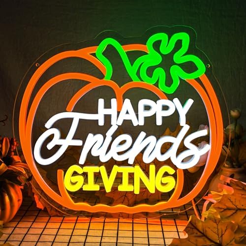 Happy Friendsgiving Neon Signs Thanksgiving Neon Sign for FriendsGiving Party Decorations FriendsGiving Sign for Wall Decor Pumpkin Neon Sign for Door Wall Art Window Home Party by zikdhf