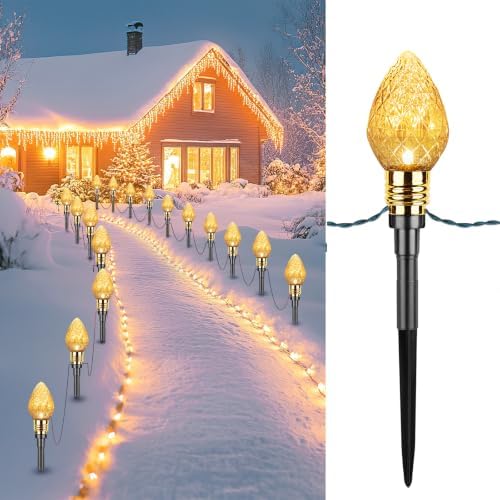 2 Pack Strawberry C9 Christmas Pathway Lights Outdoor, Total 34.8FT 20 LED by Brightown