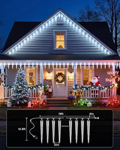 Brightown Christmas Meteor Shower Icicle Lights Outdoor, 2 Pack Total 40ft with 40 Large Tube 960 LED Dropping Effect, Waterproof Decorations for House Eave Roofline, Cool White - Image 2