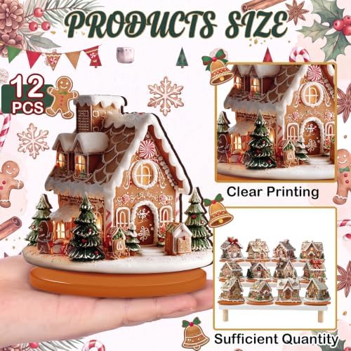 Leinuosen 12 Pcs Gingerbread Christmas Table Decoration Gingerbread House Tiered Tray Decor Wooden Ginger Bread Village Centerpiece Farmhouse Xmas Decor for Home Kitchen Coffee Bar Shelf Indoor - Image 3