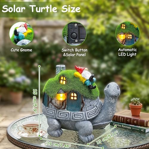 SunGlee Solar Turtle Garden Statue Lights with Rooftop Lawn Gnome Solar Garden Decor for Outside Yard Balcony Patio Lawn Ornament Home Decor Gifts for Mom Grandma - Image 3