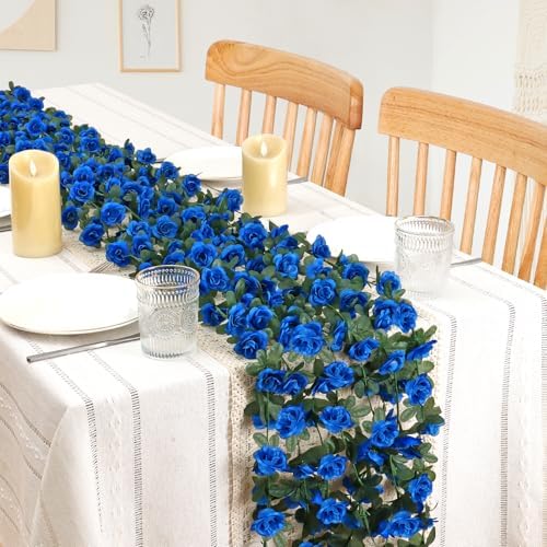 9 Pack 72 FT Artificial Flower Garland Fake Blue Roses Vines Silk Flowers - Image 2