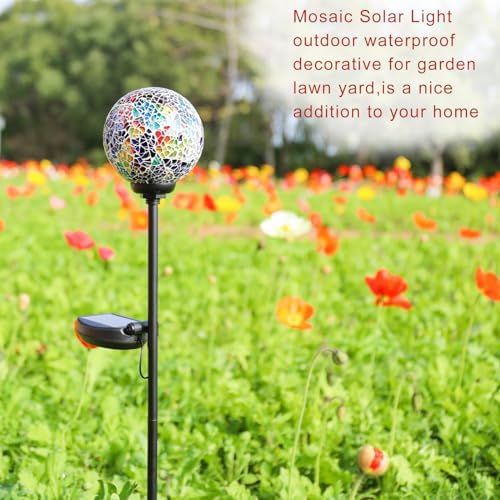 VCUTEKA Decorative Solar Garden Lights, 3.5" Mosaic Globe Outdoor Stake - Image 5