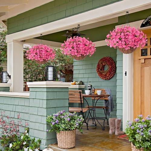 Ivydale Artificial Faux Hanging Plants Flowers Basket for Outdoors Outside Fall Decoration, Silk Pink Morning Glory in Planter UV Resistant Look Real Fake Flowers for Porch Patio Balcony Home Yard - Image 2