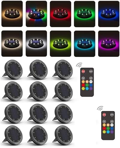 Color Changing Solar Ground Lights with Remote, IP67 Waterproof, 12Pack by VIODAIM