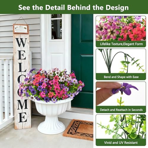 Artificial Flowers for Outdoor Fake Plants Spring Decoration, 12 Bundles Realistic Faux Flower Silk Daisy Plastic Bouquet UV Resistant for Outside Porch Patio Balcony Planter Yard Garden Home Decor - Image 3