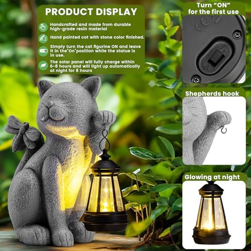Solar Garden Outdoor Statues Cat with Solar Lantern,Outdoor Cat Figurines Decorations,Lawn Home Decor for Patio, Balcony, Yard Ornament,Unique Housewarming and Birthdays Gifts for Mom Women Grandma - Image 6