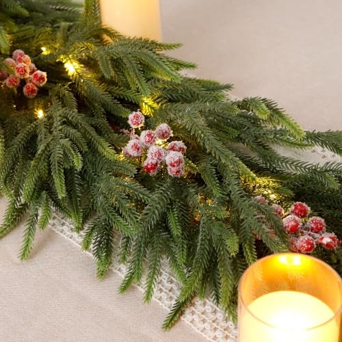 2Pcs 9FT Soft Touch Artificial Norfolk Pine Christmas Garland with Lights - Image 5