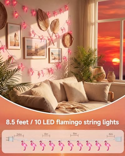 SUNSGNE 8.5FT 10 LED Flamingo String Lights, Pink Party String Lights - Image 2
