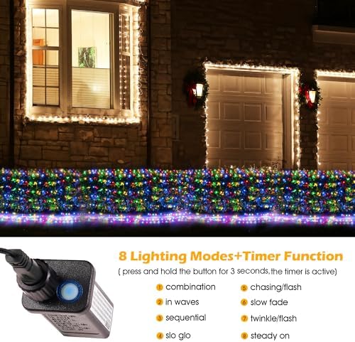 BlcTec Christmas Net Lights, 360 LED 9.8ft x 6.6ft Outdoor Christmas Lights with 8 Modes, UL Certified, Timer, Connectable, Waterproof for Bushes, Trees, Shrubs Yard Outdoor Xmas Decor, Multicolor - Image 3