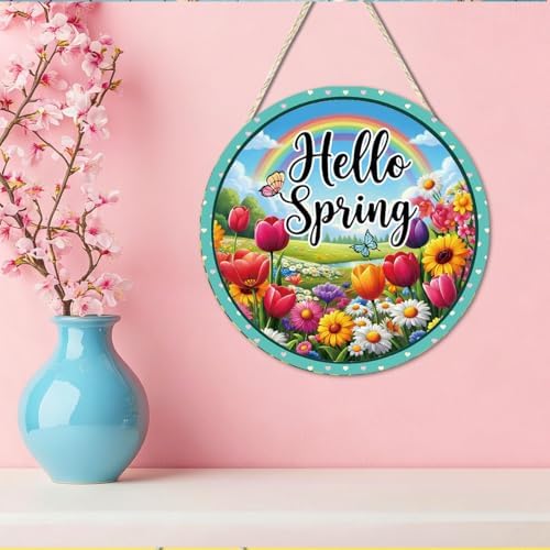 Hello Spring Tulip Daisy Wooden Welcome Front Door Sign Wall Decor - Image 5