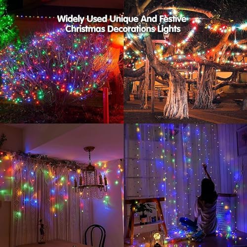 Solar Christmas Lights Outdoor Waterproof Christmas Decorations Curtain Lights 320LED 29.5ft 60 Drops, Solar Powered Rechargeable Fairy Lights for Party, Holiday, Wedding Decorations(Multicolor) - Image 6