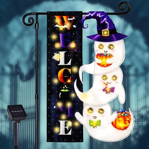 Halloween Lighted Garden Flag, Ghost Yard Decor, 12x18 In by FLAGMESAGE