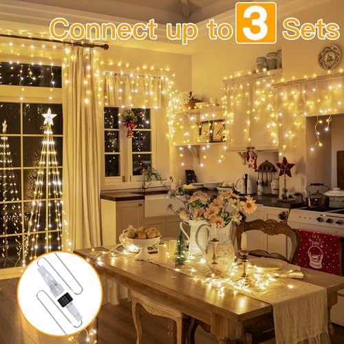 Ollny Icicle Lights for Outside 504LED 41FT, Warm and Cool White Christmas Light with Remote 8Modes Timers Waterproof, Plug in Connectable Hanging Lights for Outdoor Indoor House Roof Holiday - Image 4