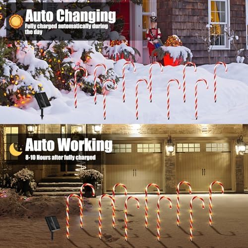 10 Pack Solar Candy Cane Lights, 21 Inch Red Christmas Yard Decorations - Image 5