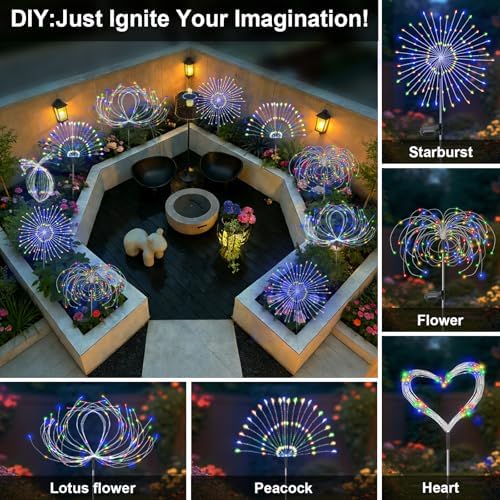 Solar Garden Lights Outdoor, 2 Pack 120 LED Twinkling Firework Lights Decorative with 2 Modes, Outdoor Waterproof Solar Starburst Light for Yard Pathway Planter Patio Decor, Multicolor - Image 4