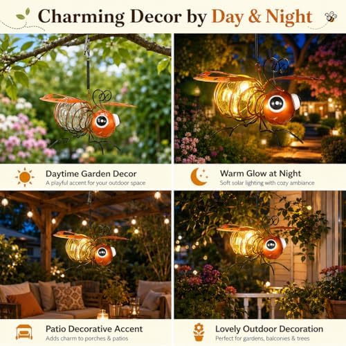 Bee Solar Hanging Lantern Outdoor Garden Decor - Image 6