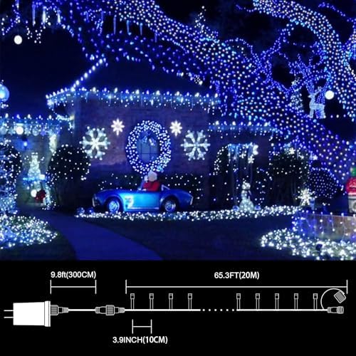 LAMPHOME 66FT 200 LED Blue White String Lights, 16 Modes Plug In Mini Fairy Lights, Waterproof Outdoor Christmas Lights for Hanukkah Xmas Tree Garland Bedroom Ocean Party July 4th Patriotic Decoration - Image 5