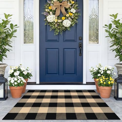 KOZYFLY Buffalo Plaid Area Rugs 2.3x3.6 Ft Front Door Mat, Brown and Black by KOZYFLY