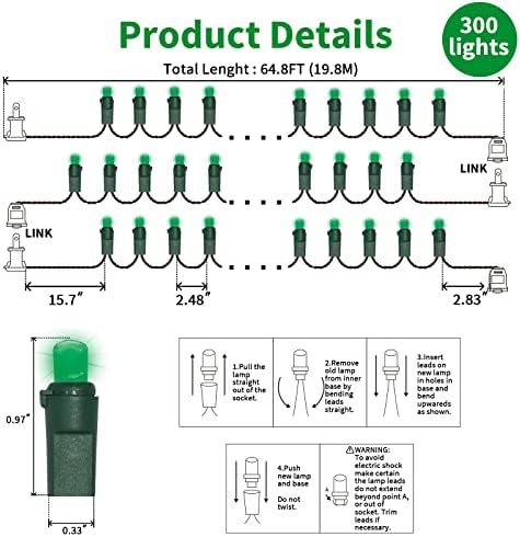 LAMPHOME Halloween String Lights, 64.8FT 300LED Green Christmas Lights, Waterproof Halloween Connectable Christmas Tree Light for Outdoor Indoor Patio Home Party Garden Yard Decor - Image 7