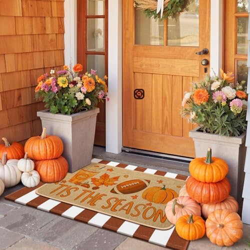 Tinideya 2 Pcs Fall Football Door Mat Outdoor Autumn Pumpkin Welcome Mat - Image 6