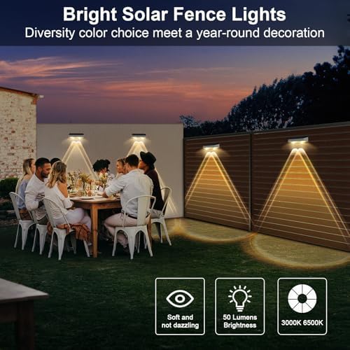 Solar Fence Lights Outdoor 8 Pack, Stainless Steel & IP65 Waterproof, 8 Lighting Modes High Brightness LED Spot Lens Deck Lights Dusk to Dawn for Backyard Stair Railing Patio Wall - Image 5