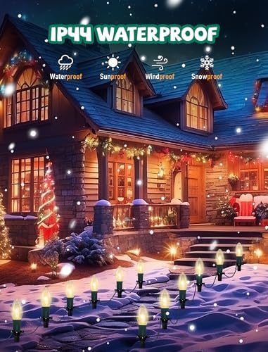 GOOTHY Christmas Pathway Lights Outdoor, 38Ft Outdoor Xmas Decorations String Lights with 25 C9 Warm White Christmas Pathway Stakes Lights for Walkway Yard Lawn Sidewalk Driveway Garden - Image 4