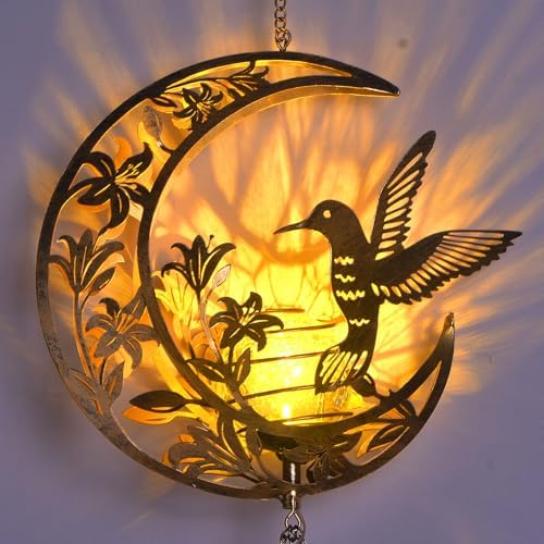 Moon Hummingbird Wind Chime Outdoor, Handcrafted Metal Garden Wind Chimes with Hummingbird Charms, Melodic Wind Bells for Patio Porch Decor, Weatherproof Gift for Nature Lovers & Bird Watchers - Image 2