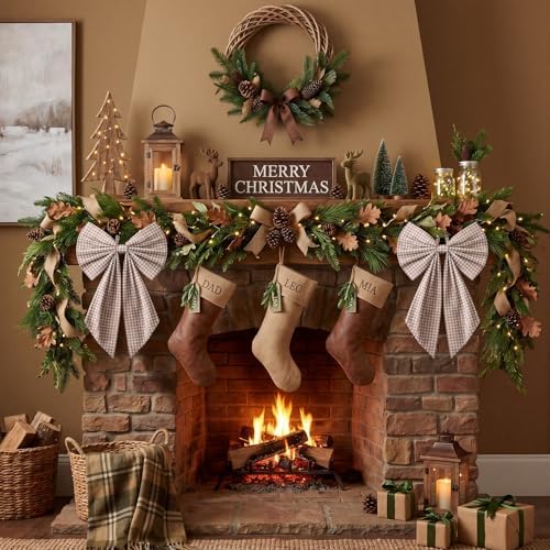 Suncalla 2 Pcs Khaki Christmas Gingham Wreath Bows 18'' x 12'' - Image 6