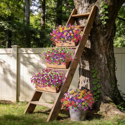 Ammyoo Artificial Flowers for Outdoors Spring Decoration, 12 Bundles Fake Flower Daisy with Realistic Eucalyptus Leaves, Faux Plants for Greenery Boxwood Porch Patio Garden Pot Lawn - Image 2
