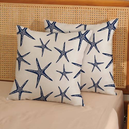 Navy Blue Starfish Pillow Covers 16x16 Inch Set of 2 Coastal Throw Pillows Summer Nautical Ocean Beach Theme Decorative Pillowcase Outdoor Farmhouse Decor Cushion Case for Couch Home Bedroom - Image 3