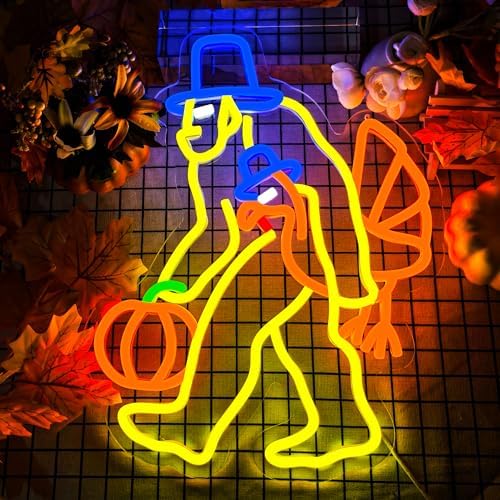 Thanksgiving Neon Sign Turkey Neon Sign with USB Powered Dimmable Led Pumpkin Lights for Home Bedroom Living Room Holiday Gift - Image 2