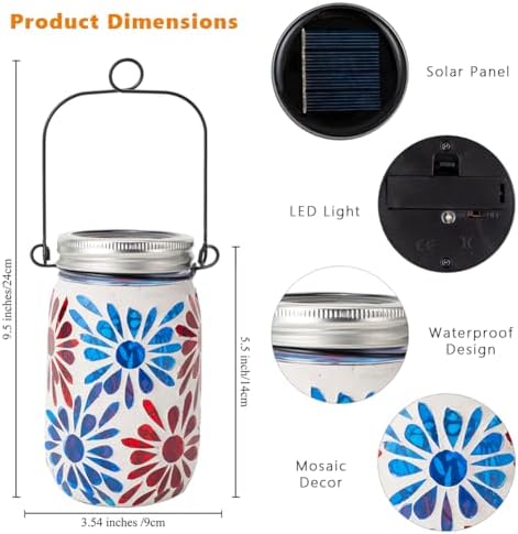 Starsoul Solar Lanterns Outdoor Waterproof, Mosaic Flowers Glass Solar Hanging Outdoor Lights, Decorative Solar Lantern for Outside Pathway Patio Porch Yard Decor - Image 4