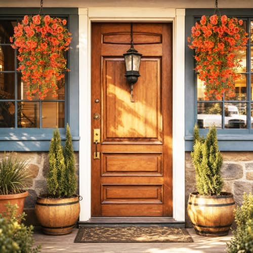 6 Pcs Artificial Hanging Flowers, 30 Inch Orange Morning Glory Vines UV Resistant Fake Hanging Plants Silk Hanging Flowers for Outdoor Fall Autumn Porch Garden Window Box Halloween Decor - Image 5