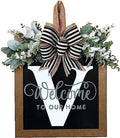 Last Name All Year Round Front Door Wreath with 26 Initial Letter Welcome Sign All Seasons Eucalyptus Garland and Bow ，Farmhouse, Porch, for Spring Summer Fall All Seasons Holiday Halloween Christmas. (V) by YICORIP