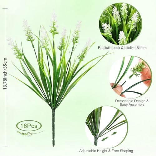 AmyHomie 16 PCS Artificial Flowers for Outdoors,White Fake Lavender Plants - Image 5